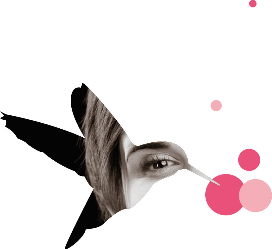 Colibri dessiné autour d'un regard, marque du Workshow.