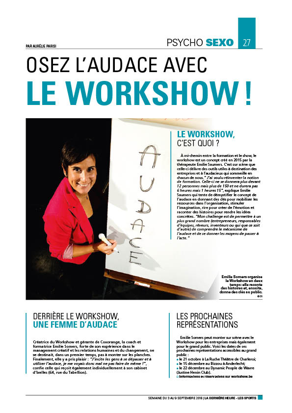 Page de La Dernière Heure : Osez l'audace avec le Workshow.