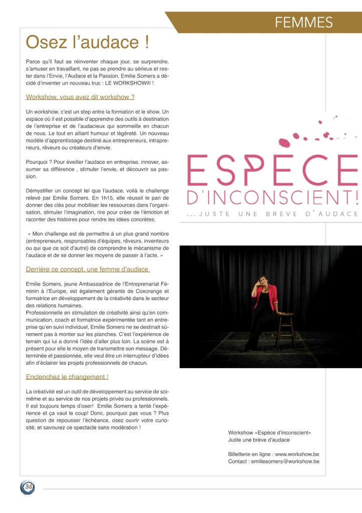 Article Osez l'audace, avec le titre du spectacle Espèce d'inconscient.